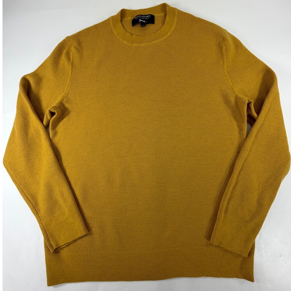 Banana Republic Italian Merino Wool Waffle Knit Sweater Mustard Yellow Large